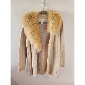 VTG Cardigan Sweater Women's Small Beige Basket Weave Wintuk Fur Color Beige